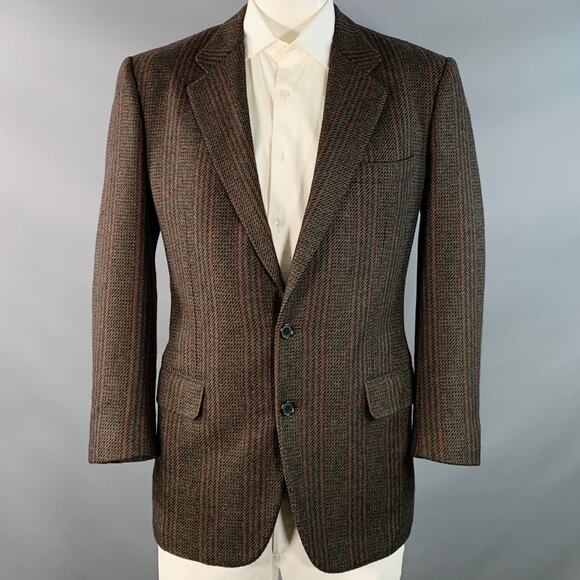 LUCIANO BARBERA Size 44 Regular Brown Red Plaid Wool Cashmere Sport Coat - Picture 1 of 8